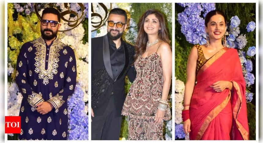 Abhishek Bachchan, Taapsee Pannu, Ameesha Patel, Rajkummar Rao and others make stylish appearances at Anand Pandit's daughter's star-studded wedding reception - See photos |