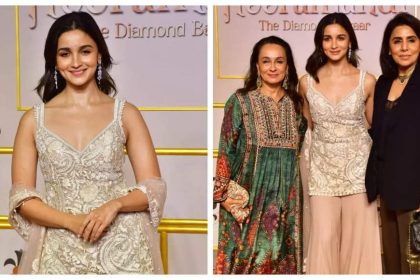 Alia Bhatt stuns in a silver salwar suit as she poses with Neetu Kapoor and Soni Razdan at Heeramandi premiere - See photos |