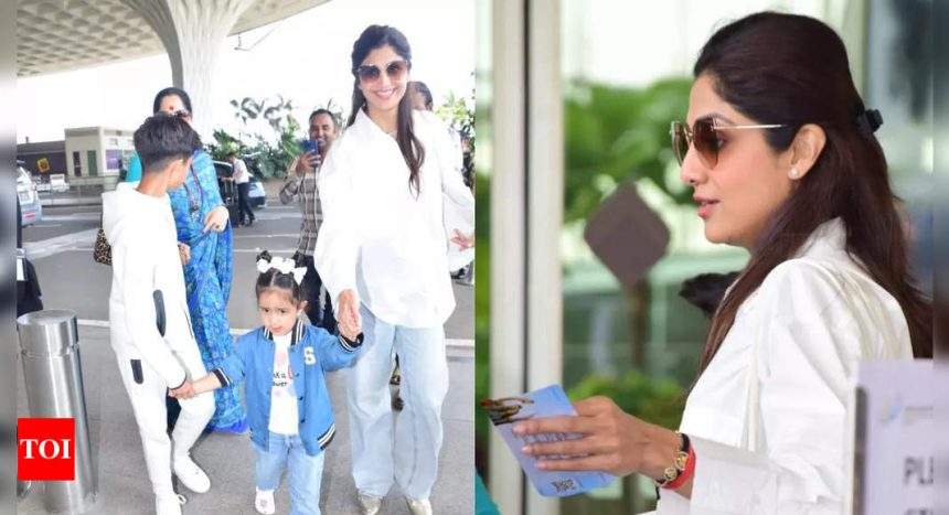 Amid ED Probe on Raj Kundra, Shilpa Shetty jets off for vacay with her kids and mom, refuses to pose for paps and says, 'late ho rahi hoon' - WATCH video | Hindi Movie News