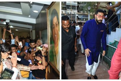 Amitabh Bachchan pays his respect to late Lata Mangehkar as he attends Deenanath Mangeshkar Awards with son Abhishek Bachchan - See photos |