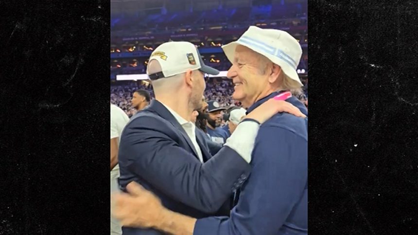 Bill Murray Celebrates With Son, UConn Asst. Coach Luke, After National Title