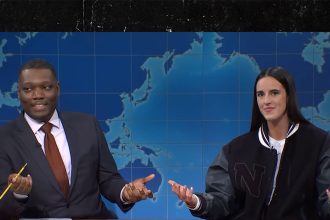 Caitlin Clark Appears on 'SNL' And Turns Apron Joke on Michael Che