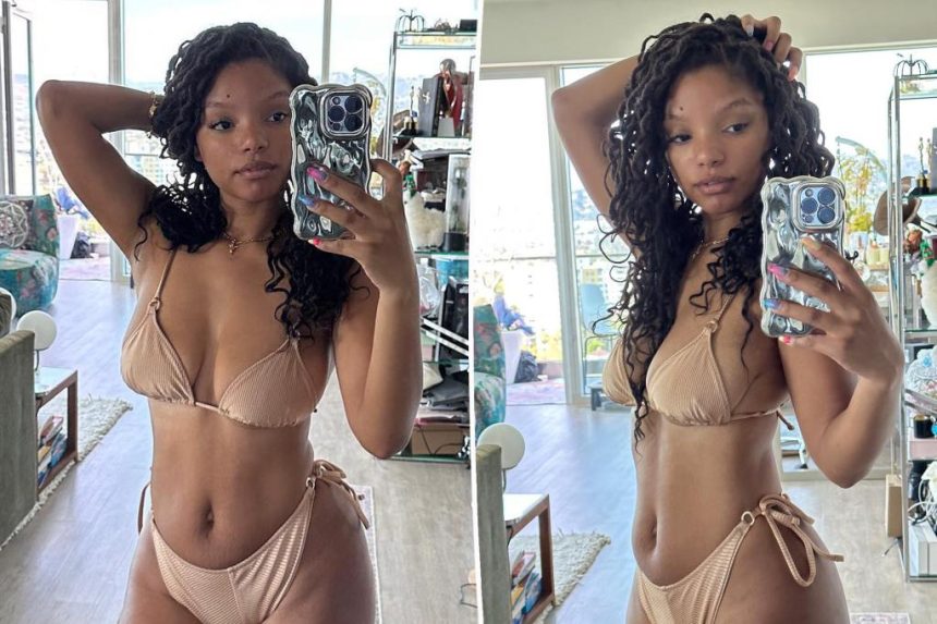 Halle Bailey shows off postpartum body in tiny two-piece