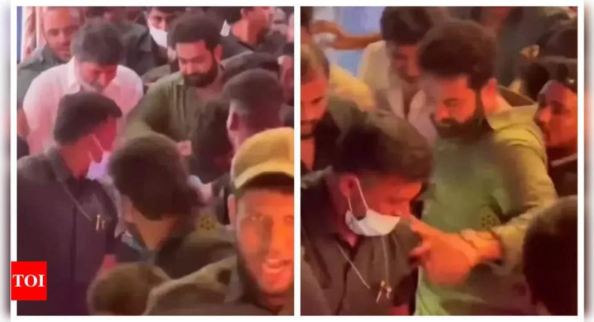 Jr NTR gets mobbed and pushed by fans at an event in Hyderabad - See photos |