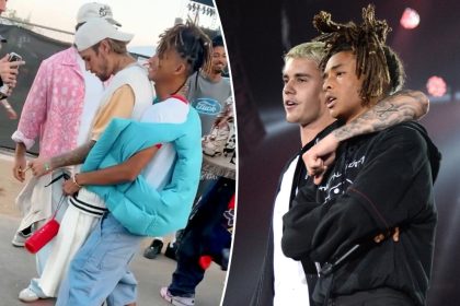 Justin Bieber kisses Jaden Smith on the cheek at Coachella in viral reunion video