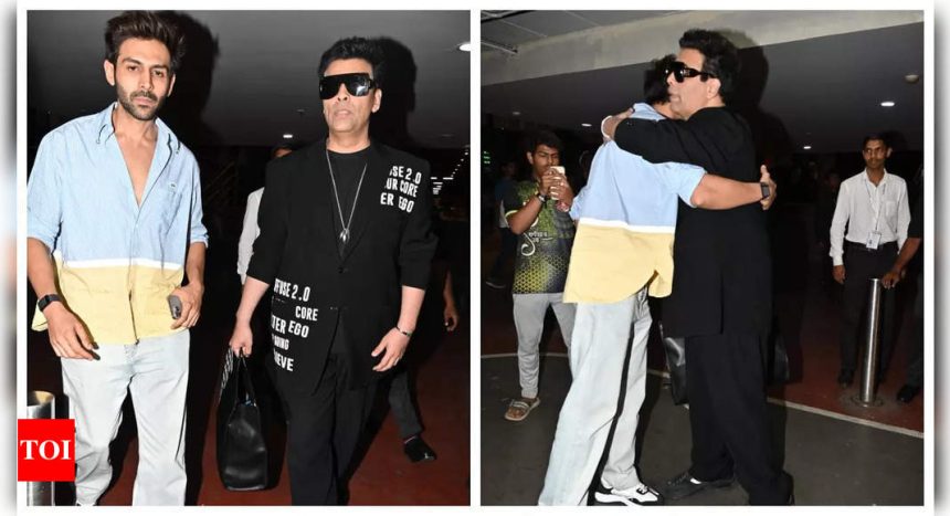 Kartik Aaryan and Karan Johar share a warm hug at airport as they return together from an event - See photos |