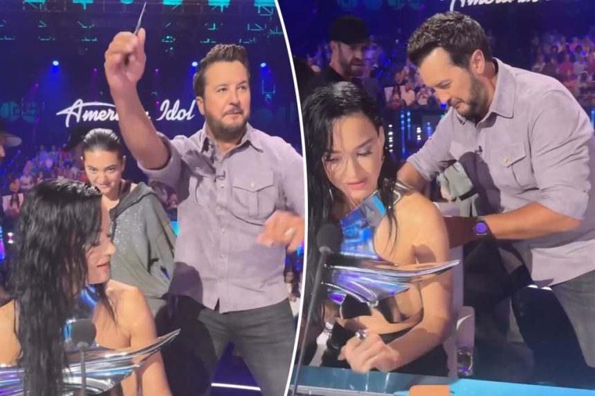 Katy Perry suffers a wardrobe malfunction live on 'American Idol,' covers up with pillow