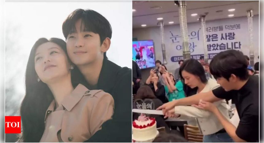 Kim Soo-hyun and Kim Ji-won adorably cut cake together at 'Queen of Tears' wrap party |