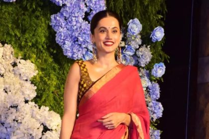 Post wedding with Mathias Boe, Taapsee Pannu flaunts a stunning red saree look as she graces Anand Pandit's daughter's wedding reception - See photos | Hindi Movie News