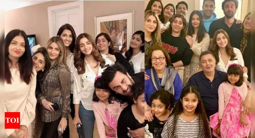 Ranbir Kapoor hugs Aaradhya Bachchan and his niece Samara; Rishi Kapoor, Aishwarya Rai Bachchan, Abhishek Bachchan Alia Bhatt, Neetu Kapoor pose together in priceless throwback PICS - See inside | Hindi Movie News