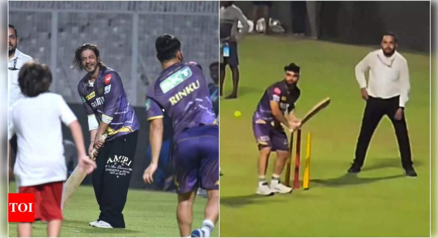 Shah Rukh Khan and son AbRam join KKR star Rinku Singh for a fun cricket session | Hindi Movie News