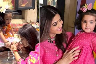 Shilpa Shetty celebrates 'ashtami' with 'kanya pujan' as she washes and kisses daughter Samisha Shetty's feet - WATCH video | Hindi Movie News