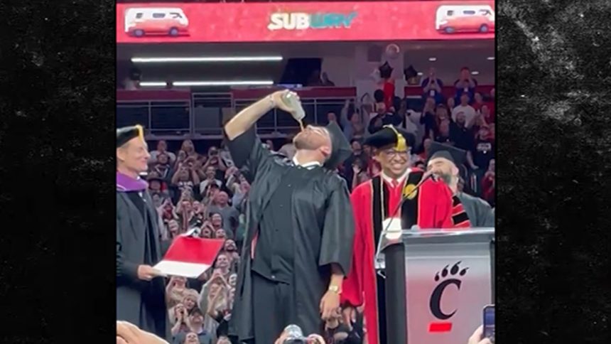 Travis Kelce Sucks Down Beer After Receiving Univ. Of Cincinnati Diploma