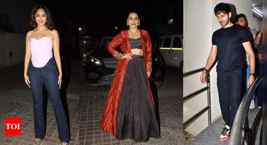 Vidya Balan, Mrunal Thakur, Kartik Aaryan & other stars step out in style to attend the screening of Do Aur Do Pyaar | Hindi Movie News