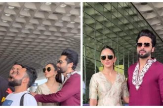 Watch: Jackky Bhagnani gets protective towards wife Rakul Preet Singh as fans try to take selfies at the airport | Hindi Movie News