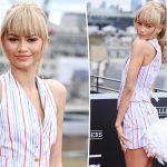 Zendaya shows off blond bangs and feathered tail at 'Challengers' London photocall