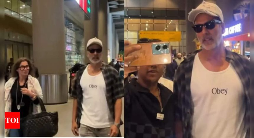 Akshay Kumar returns to the city with mom-in-law Dimple Kapadia, gets mobbed by fans - WATCH video | Hindi Movie News