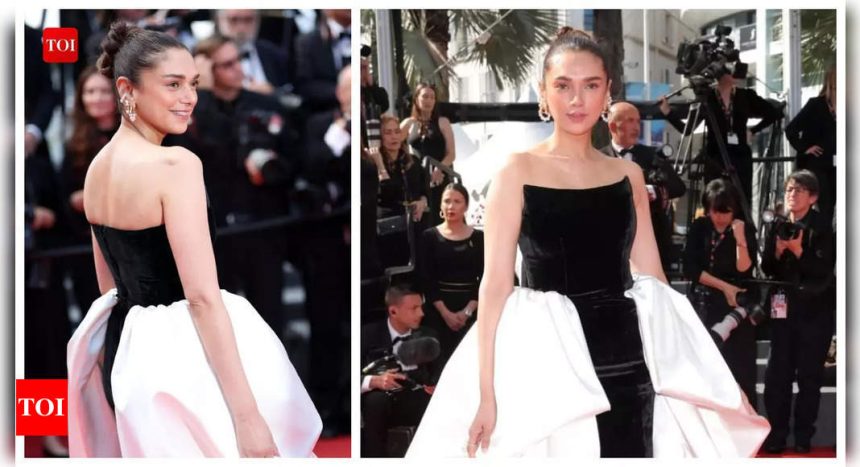 Cannes 2024: Aditi Rao Hydari makes heads turn in a stunning black-white gown; walks red carpet with Katherine Langford and Aja Naomi King - See photos |