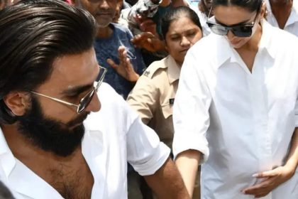 Deepika Padukone flaunts her baby bump for the first time, Ranveer Singh protects her from crowd at polling booth | Hindi Movie News