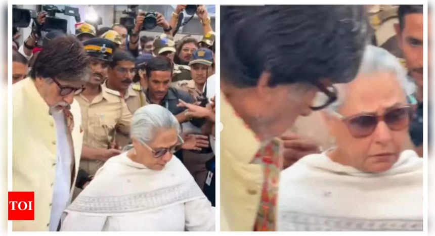 Jaya Bachchan gets visibly annoyed with the paparazzi while Amitabh Bachchan holds her tightly in the crowd as they step out to cast their votes - WATCH video |