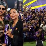 Shah Rukh Khan and Gauri Khan pose with IPL trophy, recreate Harshit Rana's flying kiss gesture with KKR team | Hindi Movie News