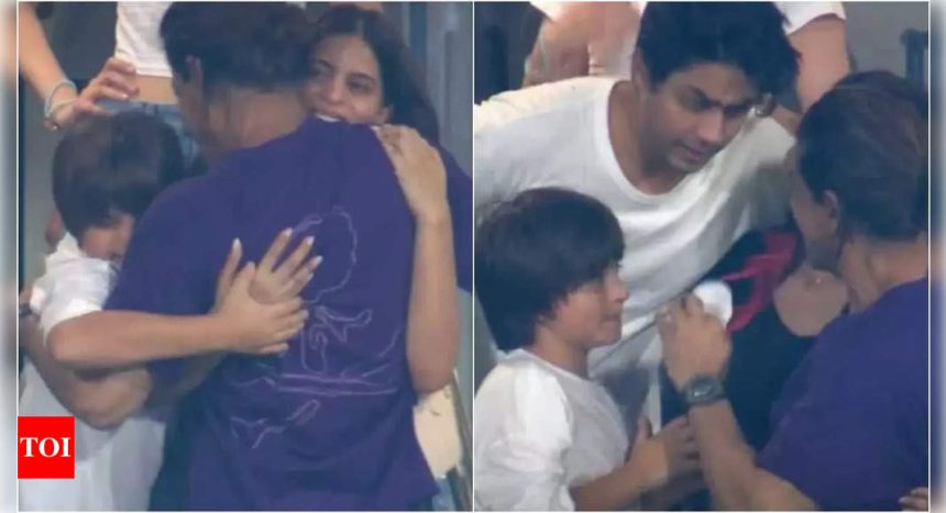 Shah Rukh Khan's emotional moment with teary-eyed Suhana Khan, Aryan Khan and AbRam post KKR's win goes viral | Hindi Movie News