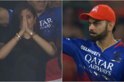 Virat Kohli points to Anushka Sharma as she celebrates RCB's win with gratitude towards the Almighty | Hindi Movie News