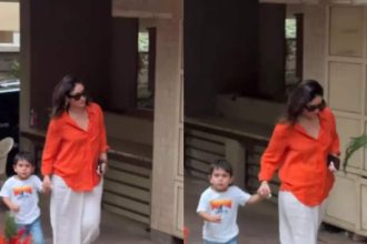 'Jeh Baba' gives paparazzi angry eyes while walking with mom Kareena Kapoor | Hindi Movie News