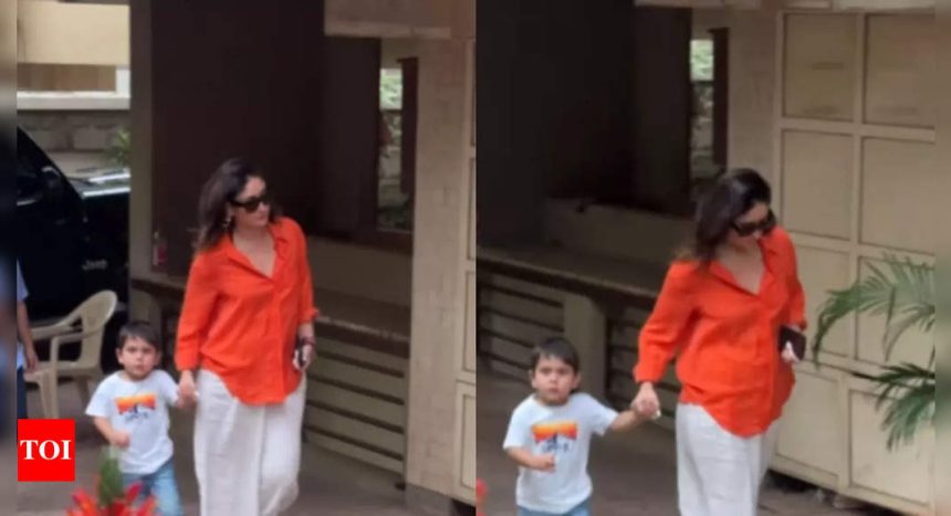 'Jeh Baba' gives paparazzi angry eyes while walking with mom Kareena Kapoor | Hindi Movie News