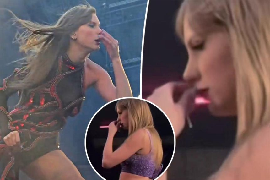 Taylor Swift seen wiping snot on her Eras Tour costume during Scottish concert