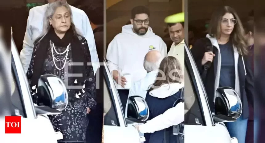 Abhishek Bachchan, Jaya Bachchan, Shweta Bachchan arrive in Mumbai from Varanasi for the Anant Ambani, Radhika Merchant wedding - PICS inside | Hindi Movie News