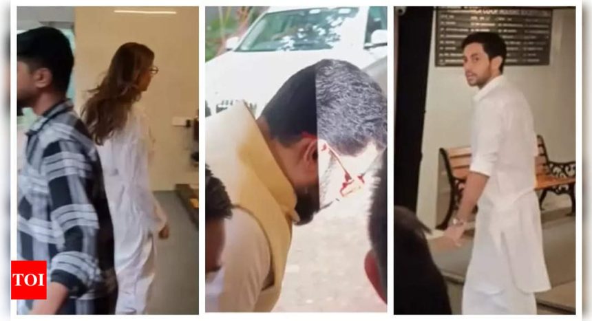 Abhishek Bachchan visits Sajid Khan to offer him condolences sans Aishwarya Rai; Shweta and Agastya Nanda join - WATCH videos |