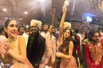 Janhvi Kapoor and Shikhar Pahariya groove to ‘Mere Mehboob Mere Sanam’ in viral video from Ambani wedding; Don't miss Sara Ali Khan's reaction! - WATCH | Hindi Movie News