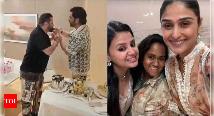 MS Dhoni feeds his birthday cake to Salman Khan, Arpita Khan Sharma shares a candid picture with Sakshi Dhoni | Hindi Movie News