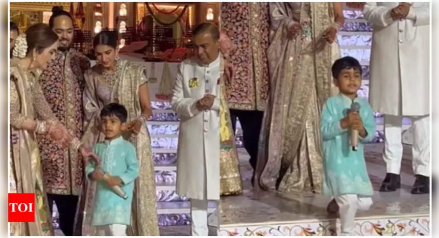 Mukesh Ambani's grandson Prithvi steals the show with his adorable fall at Anant Ambani and Radhika Merchant’s wedding reception |