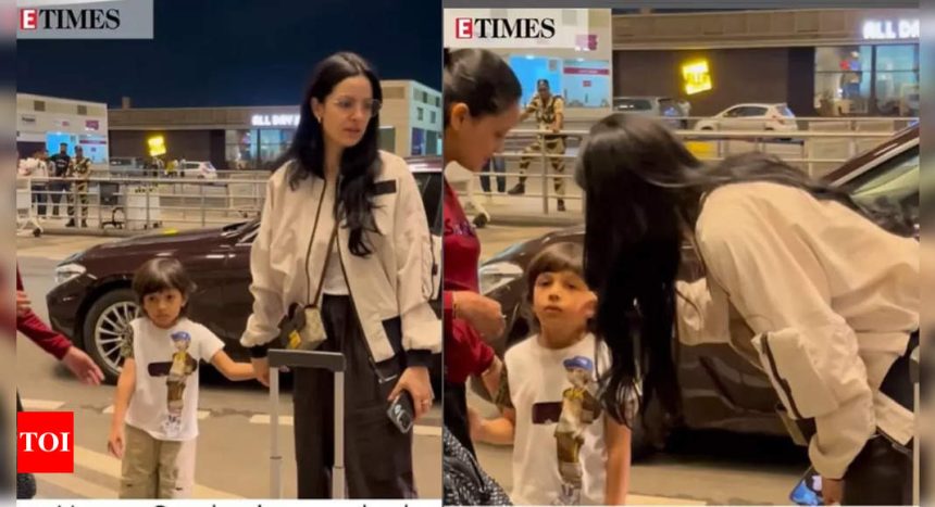 Natasa Stankovic jets off to her home with son Agastya Pandya amid divorce rumours with Hardik Pandya; consoles son who is scared of paps - WATCH video | Hindi Movie News