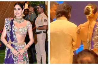 Shikhar Pahariya lets ladylove Janhvi Kapoor have her moment with the paparazzi as they attend puja at Ambani's residence - WATCH video |