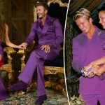 Victoria and David Beckham pose in their iconic purple wedding outfits on 25th anniversary