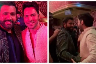 Watch: Varun Dhawan shares a warm hug with Rohit Sharma at Anant Ambani and Radhika Merchant’s Sangeet | Hindi Movie News