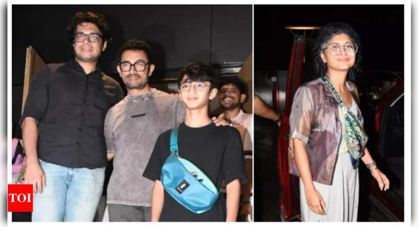 Aamir Khan steps out with sons Junaid and Azad, Kiran Rao joins them too: video inside | Hindi Movie News