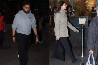 Abhishek Bachchan, Shweta Bachchan Nanda and Jaya Bachchan spotted at Mumbai airport, fans miss Aishwarya Rai Bachchan and Aaradhya | Hindi Movie News