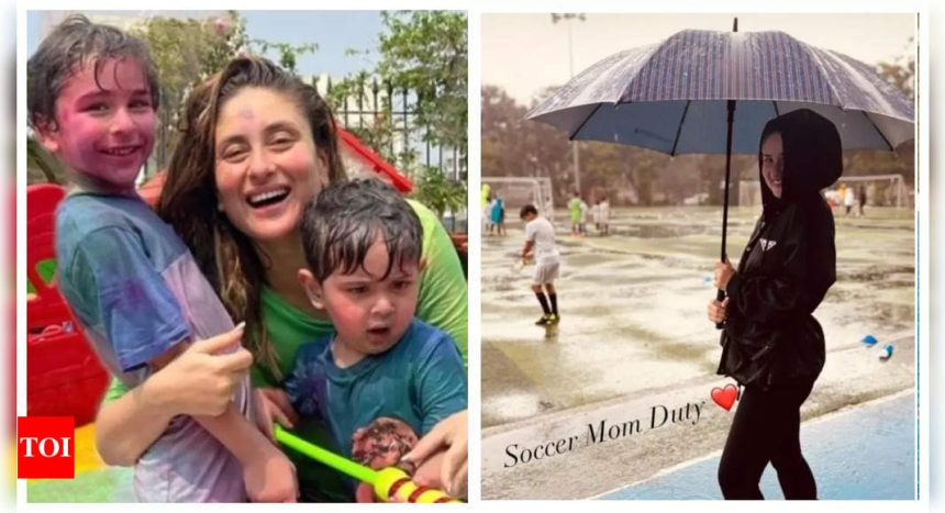 Kareena Kapoor Khan cheers for kids Taimur and Jeh as she takes on her 'soccer mom duty' in Mumbai rains - See photos |