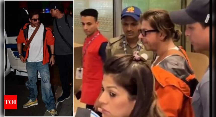 Shah Rukh Khan makes a super stylish appearance at the airport in a red jacket and denims, the internet cannot stop gushing over him! | Hindi Movie News