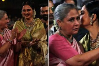 Throwback: Rekha surprises Jaya Bachchan with a hug as Amitabh wins best actor award in viral video