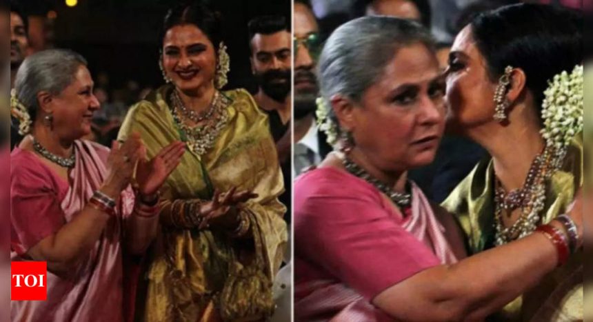 Throwback: Rekha surprises Jaya Bachchan with a hug as Amitabh wins best actor award in viral video