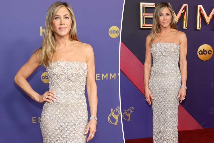 Jennifer Aniston stuns in sparkling strapless gown on 2024 Emmys red carpet