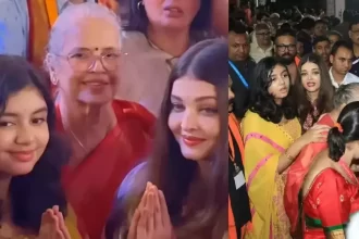 Netizens gush over Aaradhya Bachchan's traditional look as she visits a GSB Ganesh Pandal with her mom Aishwarya Rai Bachchan and nani Vrinda Rai - WATCH VIDEO | Hindi Movie News