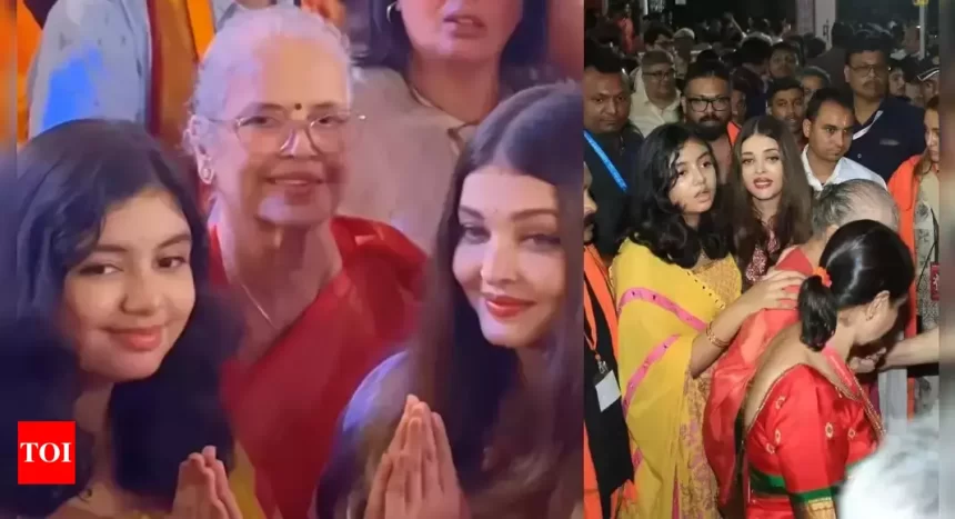 Netizens gush over Aaradhya Bachchan's traditional look as she visits a GSB Ganesh Pandal with her mom Aishwarya Rai Bachchan and nani Vrinda Rai - WATCH VIDEO | Hindi Movie News