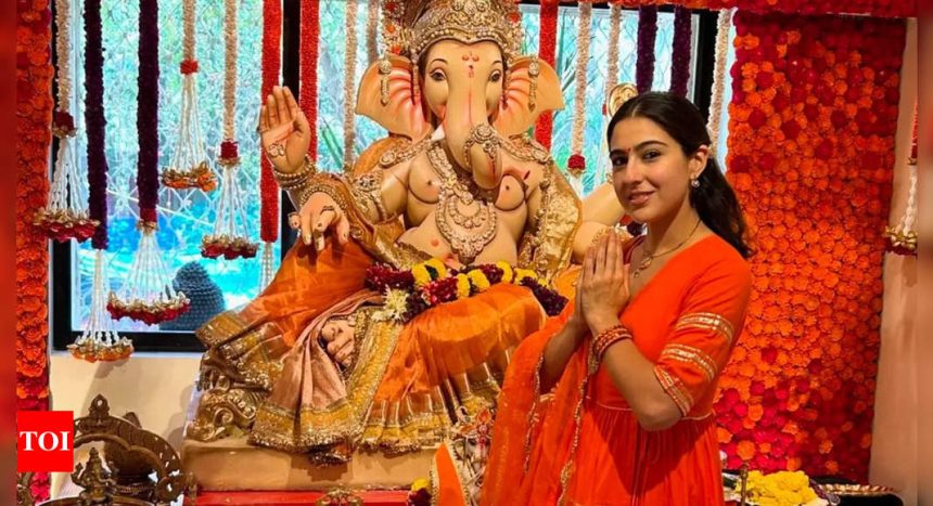 Sara Ali Khan look flawless in ethnic wear as she celebrates Ganesh Chaturthi at home 'May bappa bring only joy and peace to all of us' | Hindi Movie News