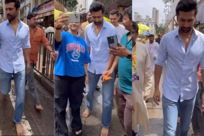 Vicky Kaushal walks barefoot to seek blessings at Lalbaugcha Raja | Hindi Movie News